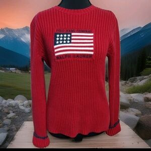 Polo Ralph Lauren Jeans Co Flag Sweater Womens Medium M Knit Cotton VTG 90s ;